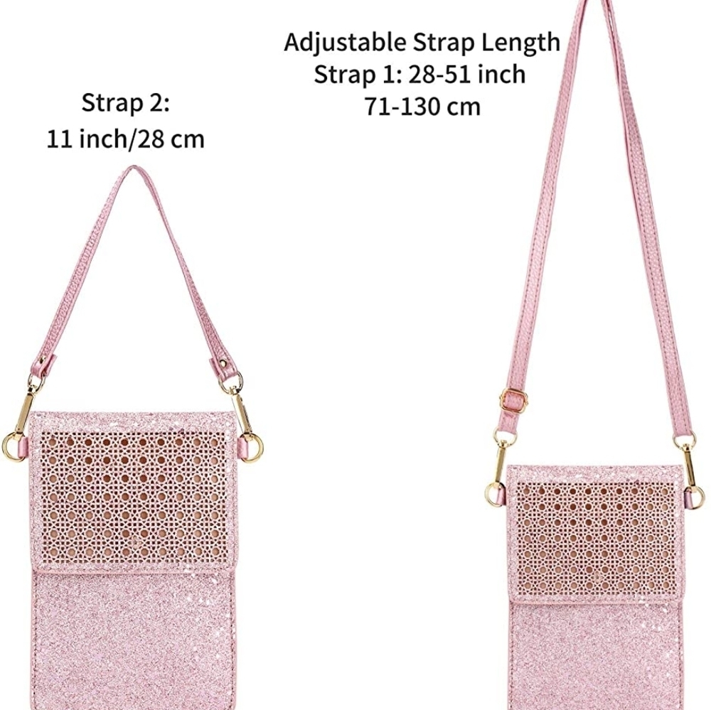 LAST ONE! Cellphone Crossbody Bag PU Leather NEW Pink Glitter - Picture 6 of 7